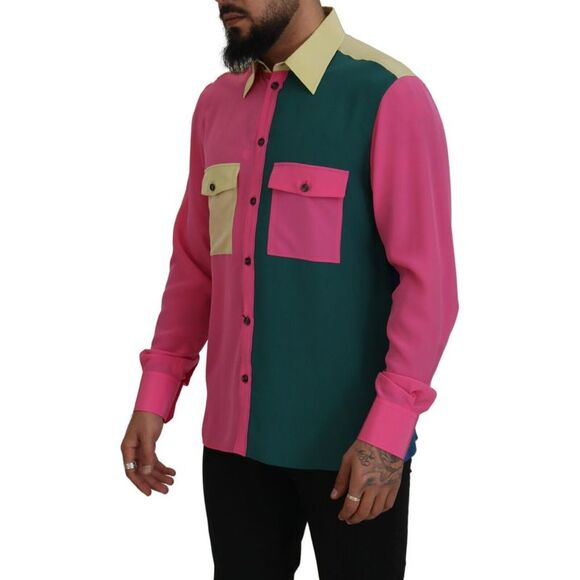 Dolce & Gabbana Multicolor Patchwork Silk Button Down Men's Shirt